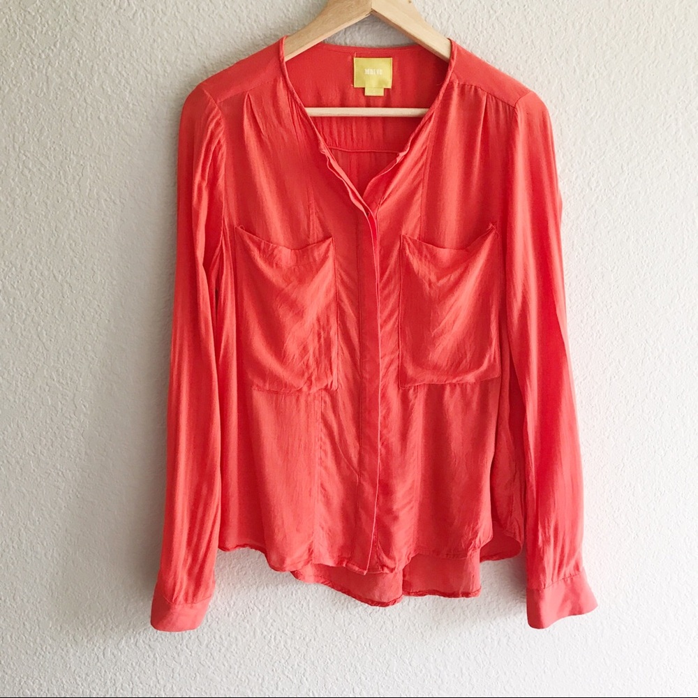 Anthropologie Maeve Coral Button Down Blouse